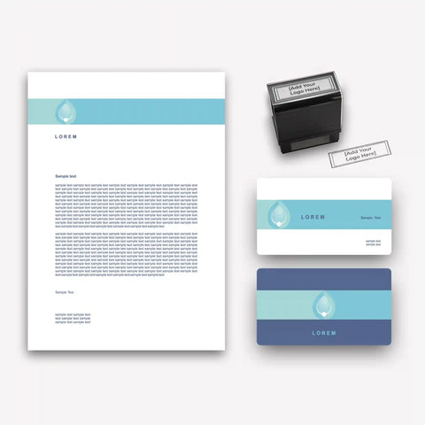 Elegant Blue Water-Themed Business Stationery Set – Business Cards, Letterheads & Stamp Elegant Blue Water-Themed Business Stationery Set – Business Cards, Letterheads & Stamp