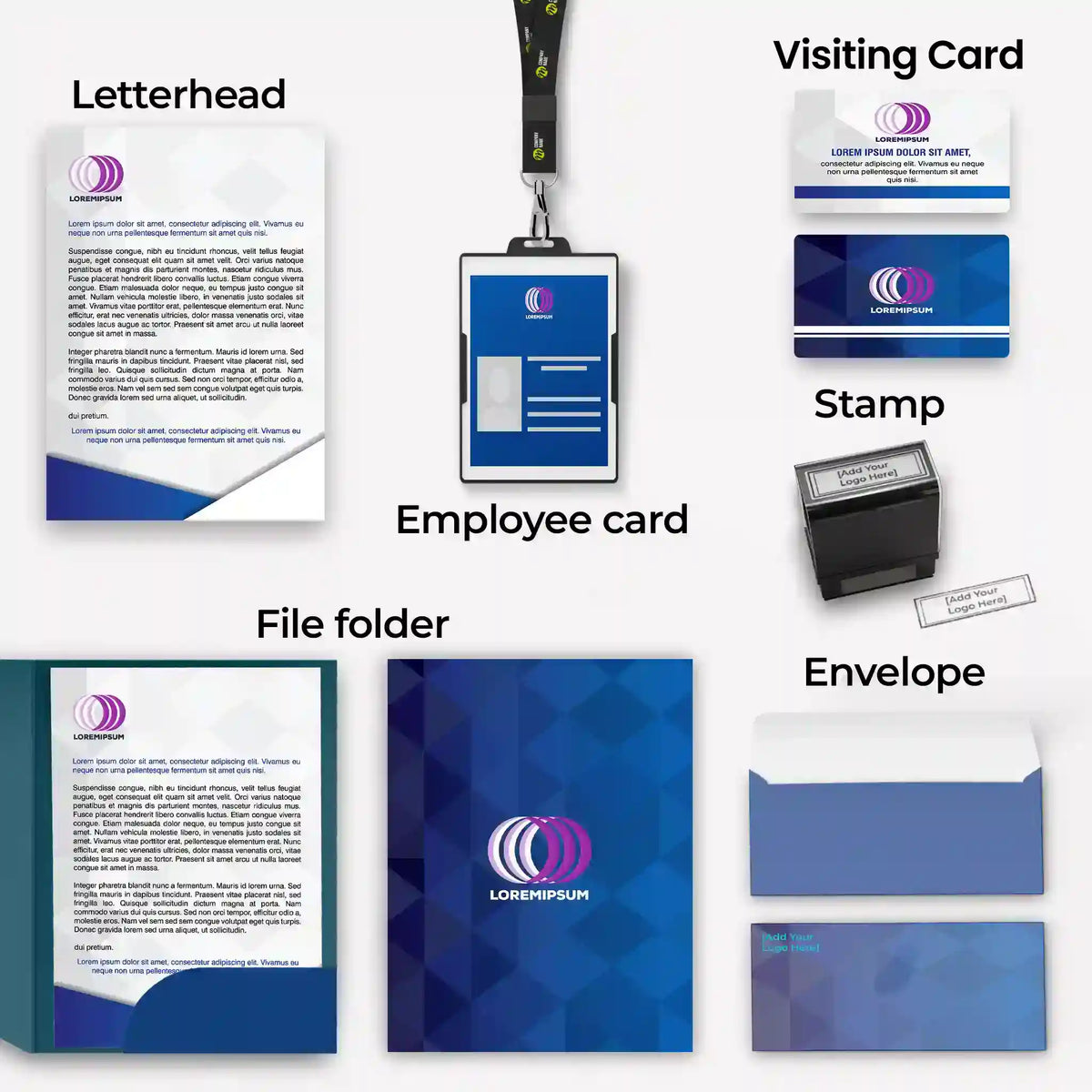 Blue & Purple Corporate Stationery Bundle – Includes 6 Items