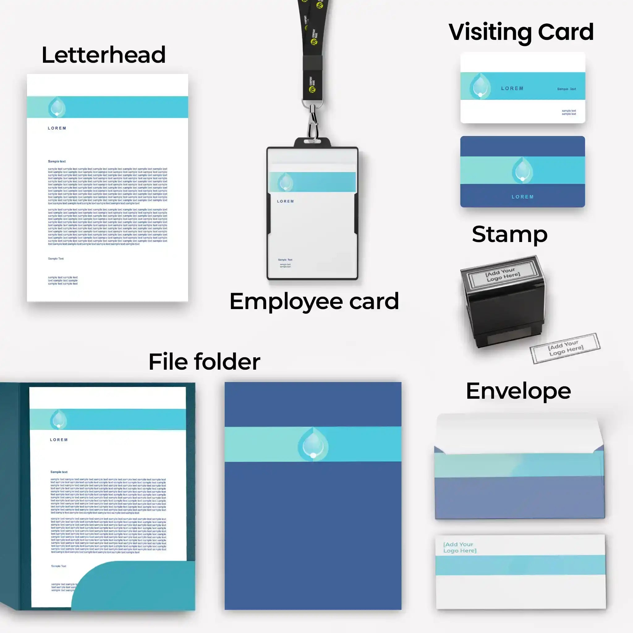 Elegant Blue Water-Themed Corporate Stationery Bundle – Includes 6 Items