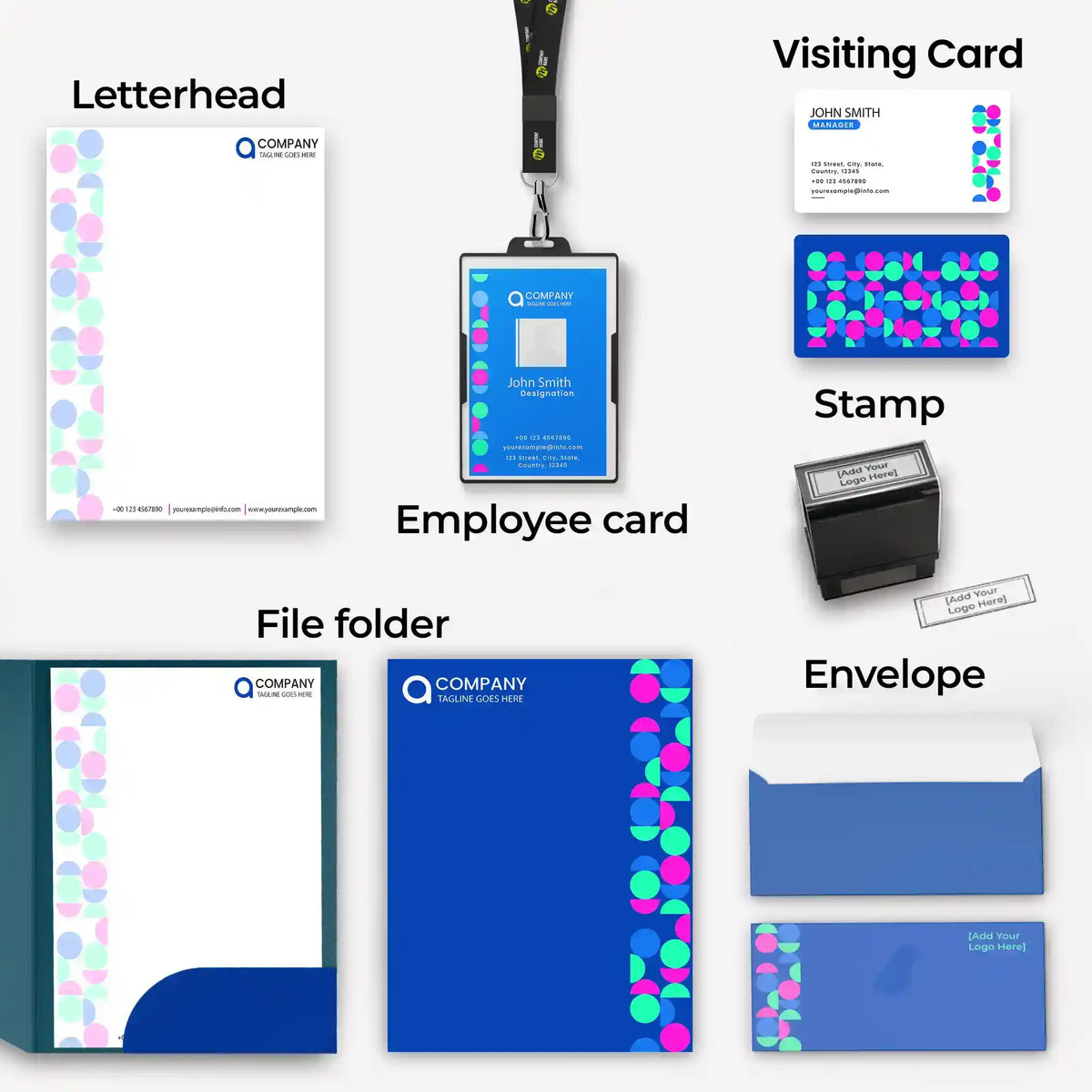 Vibrant Geometric Corporate Stationery Bundle – Modern & Creative Design