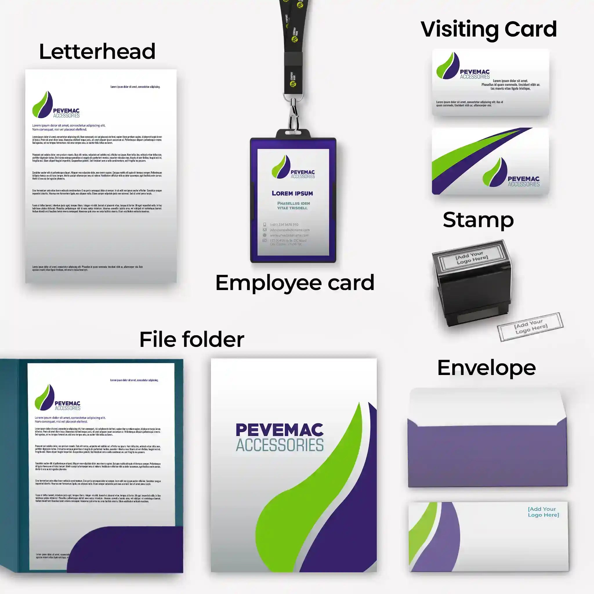 Green & Purple Corporate Stationery Bundle – Includes 6 Items