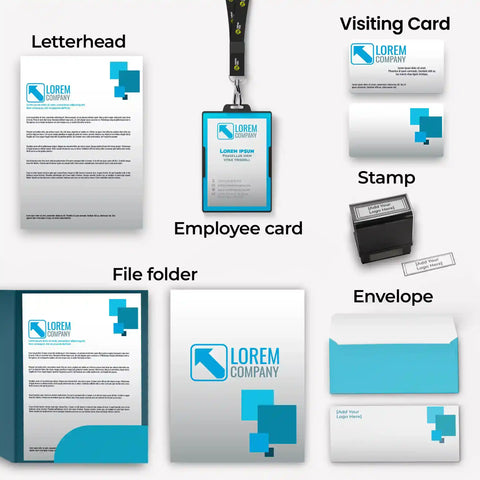 Modern Blue Square Corporate Stationery – Includes 6 Items