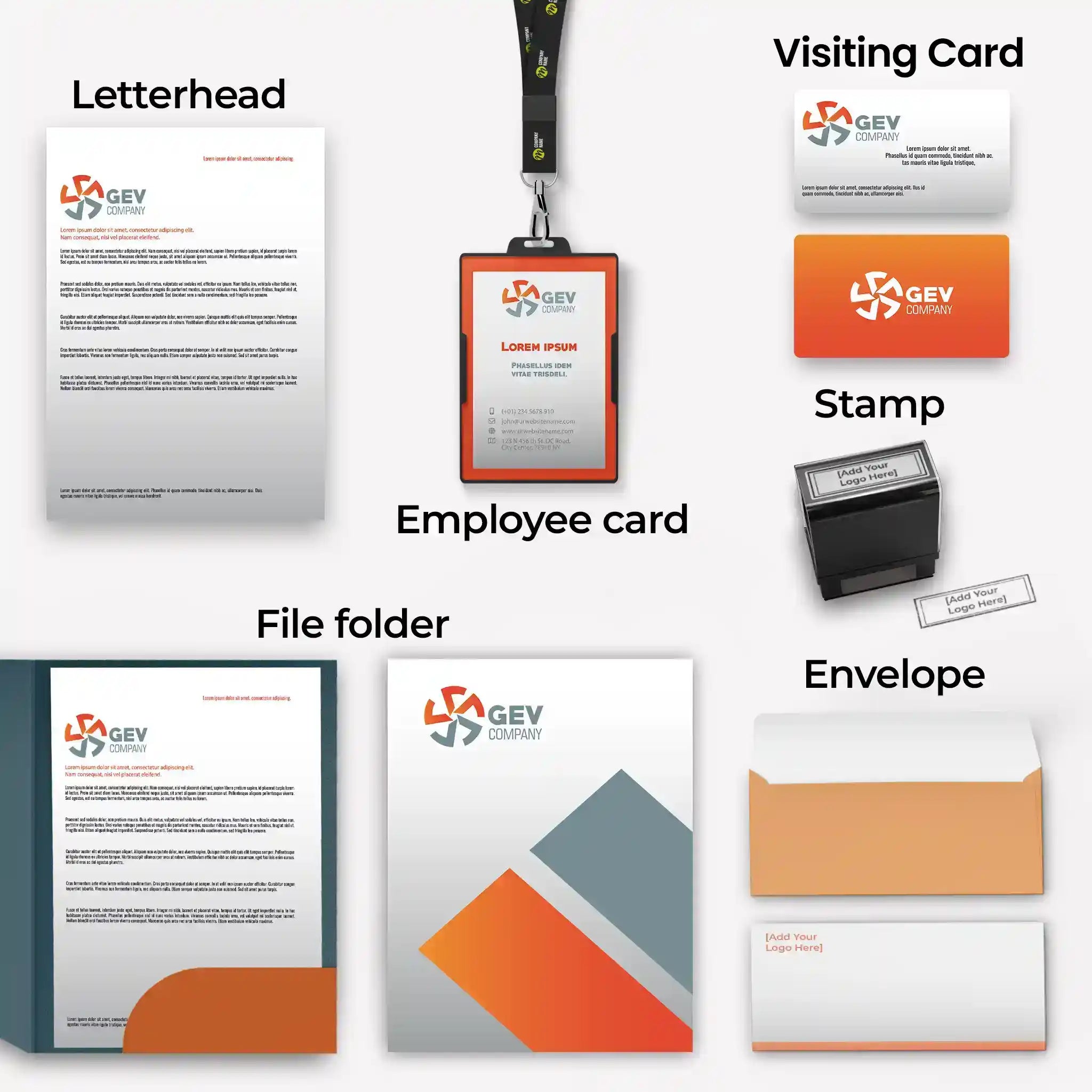 Orange & White Corporate Stationery Set – Includes 6 Items