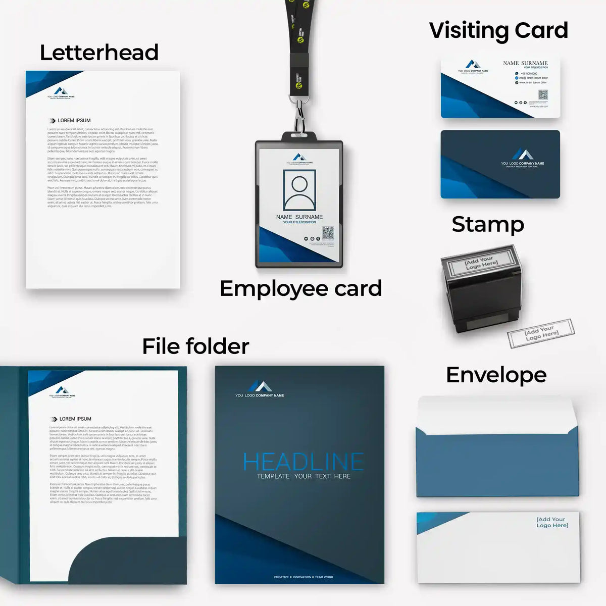 Elegant Dark Blue Corporate Stationery Bundle – Includes 6 Items
