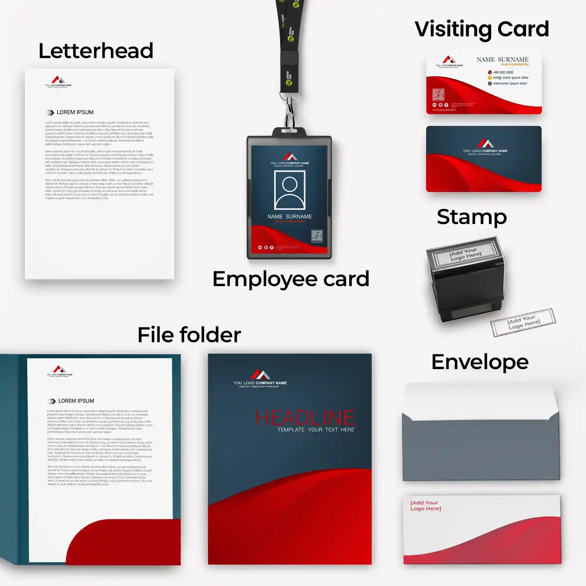 Red & Black Corporate Stationery Set – Includes 6 Items