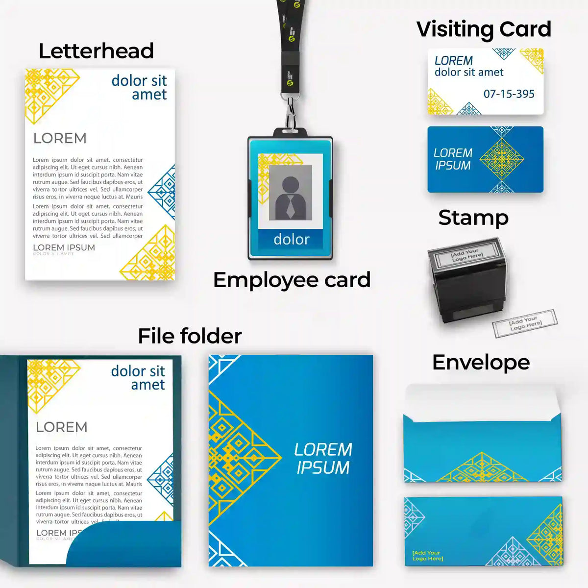 Blue & Gold Corporate Stationery Bundle– Incudes 6 Items