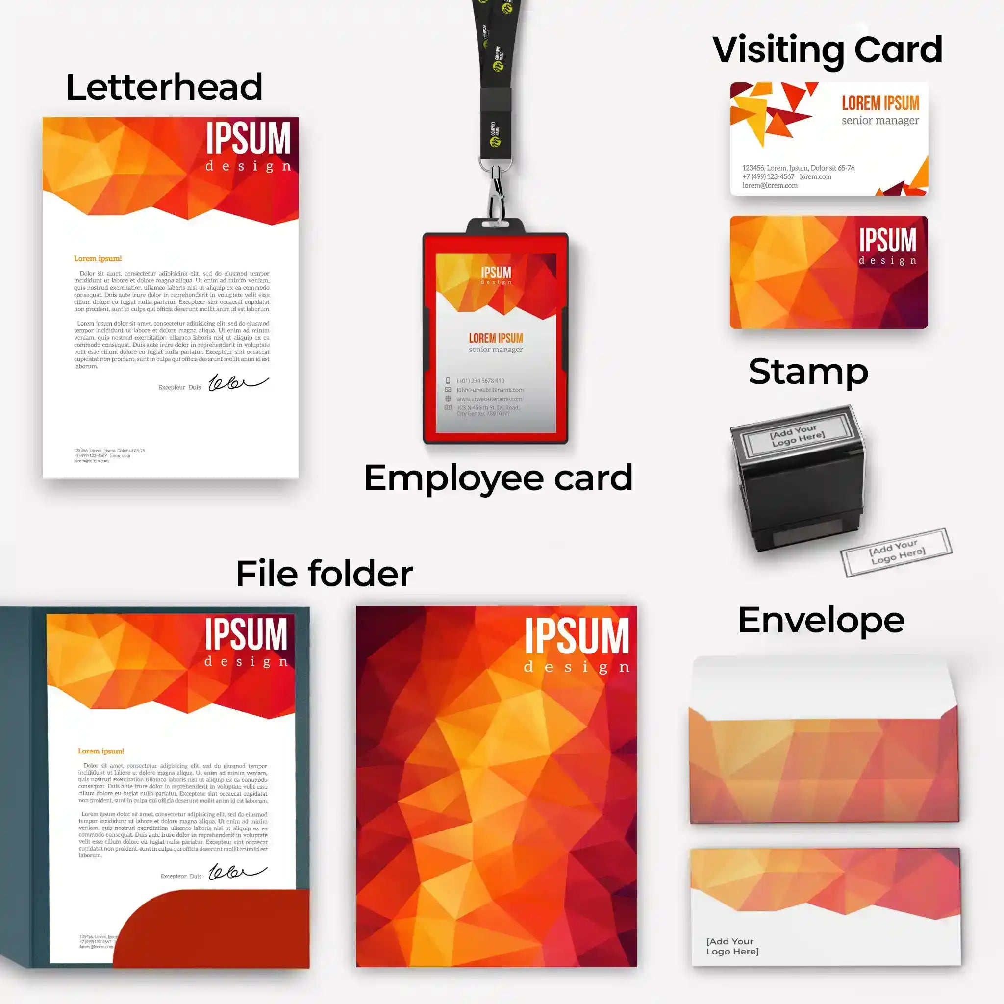 Fiery Orange Geometric Corporate Essentials Bundle – Bold & Modern