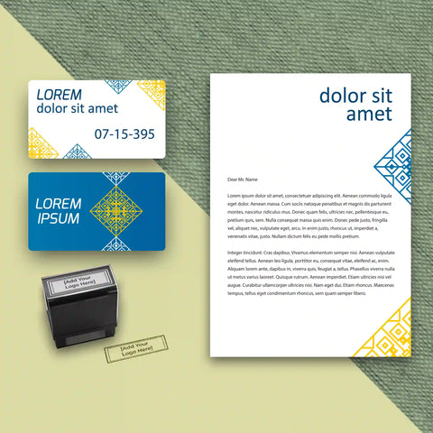 Blue & Gold Stationery Set – Custom Business Cards, Letterheads & Stamp