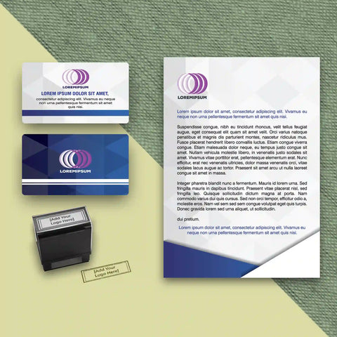 Blue & Purple Stationery Set – Custom Business Cards, Letterheads & Stamp