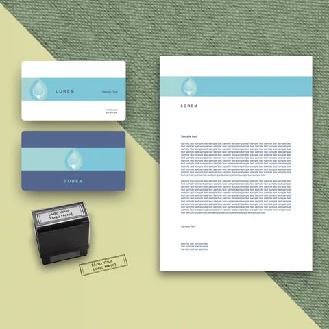 Elegant Blue Water-Themed Business Stationery Set – Business Cards, Letterheads & Stamp