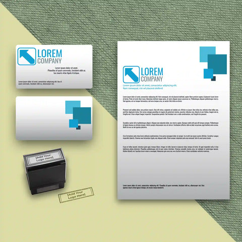 Modern Blue Square Business Stationery – Custom Business Cards, Letterheads & Stamp