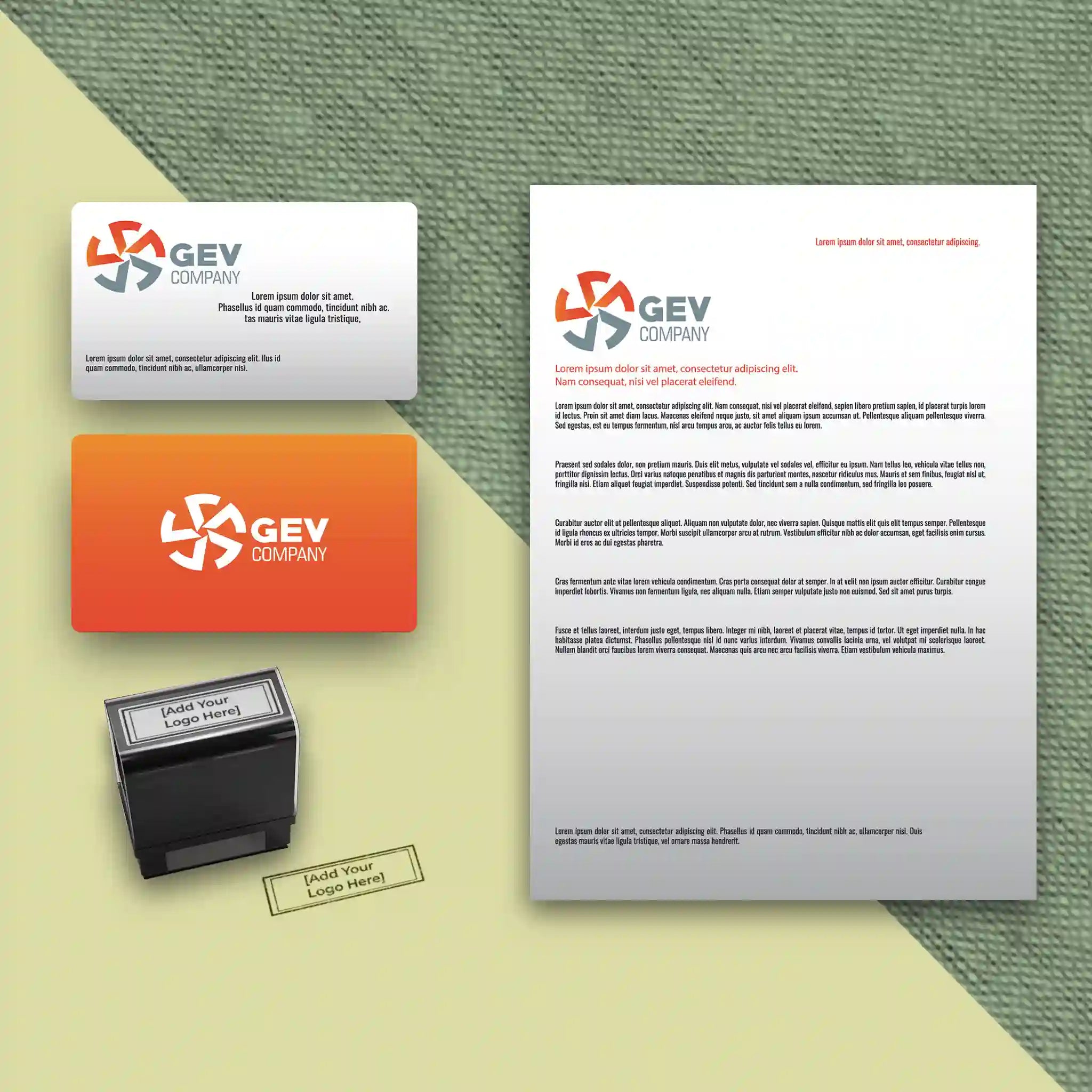 Orange & White Business Stationery Set – Business Cards, Letterheads & Stamp