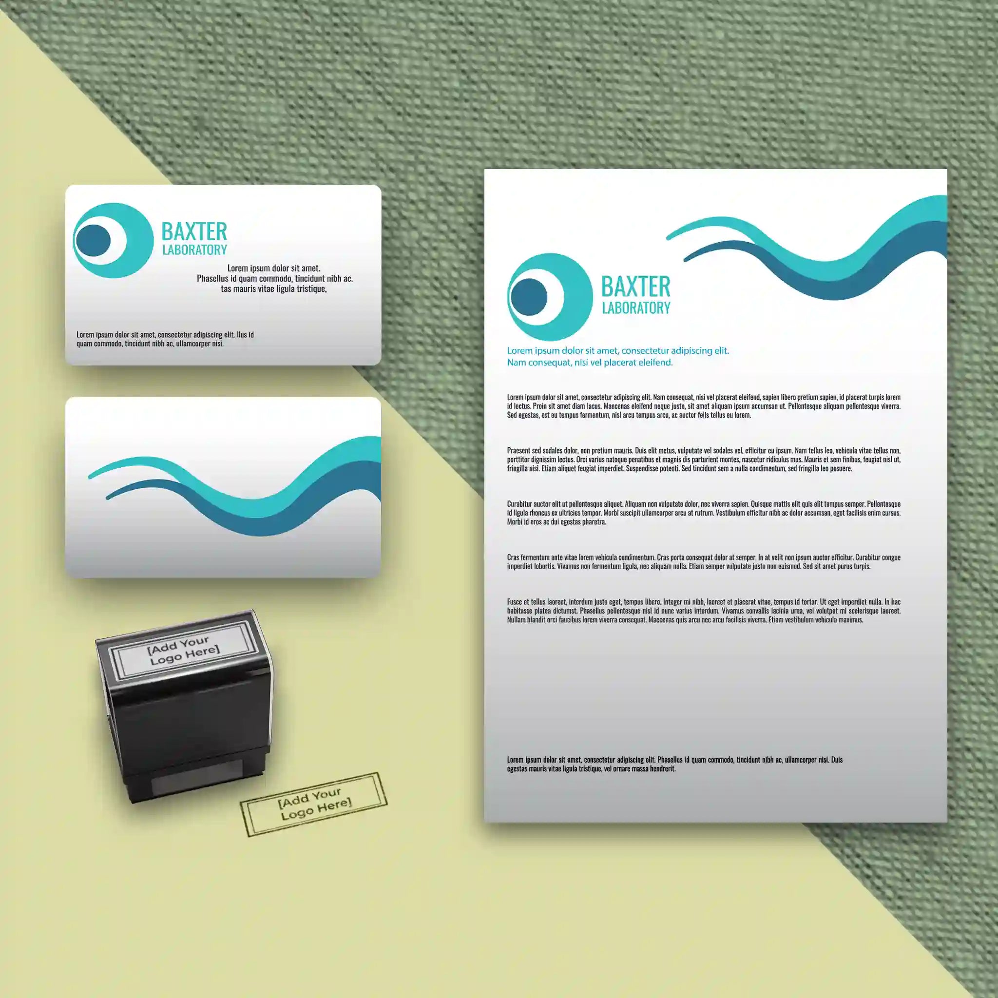 Blue Wave Business Stationery Set – Custom Business Cards, Letterheads & Stamp