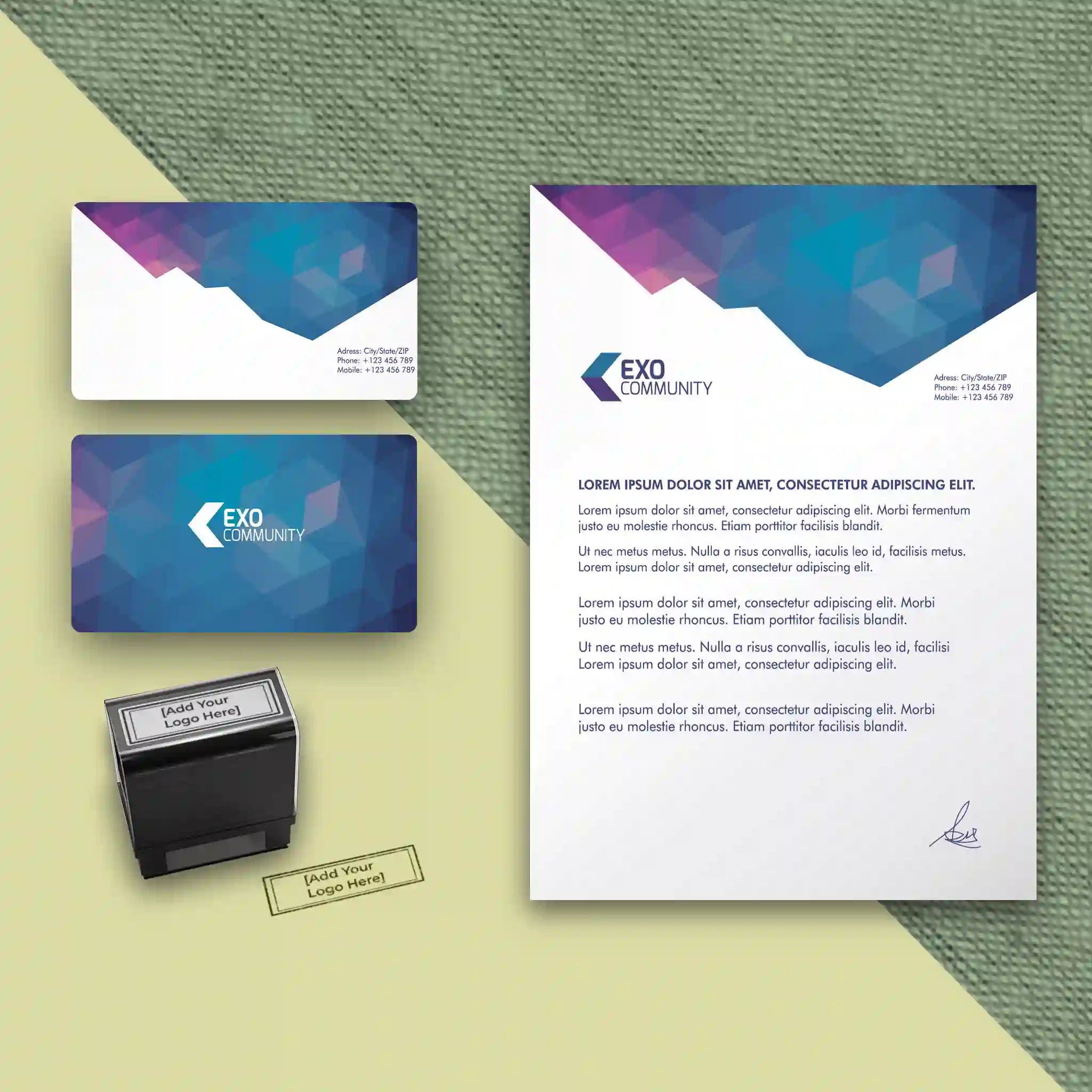 Orange & White Business Stationery Set – Business Cards, Letterheads & Stamp