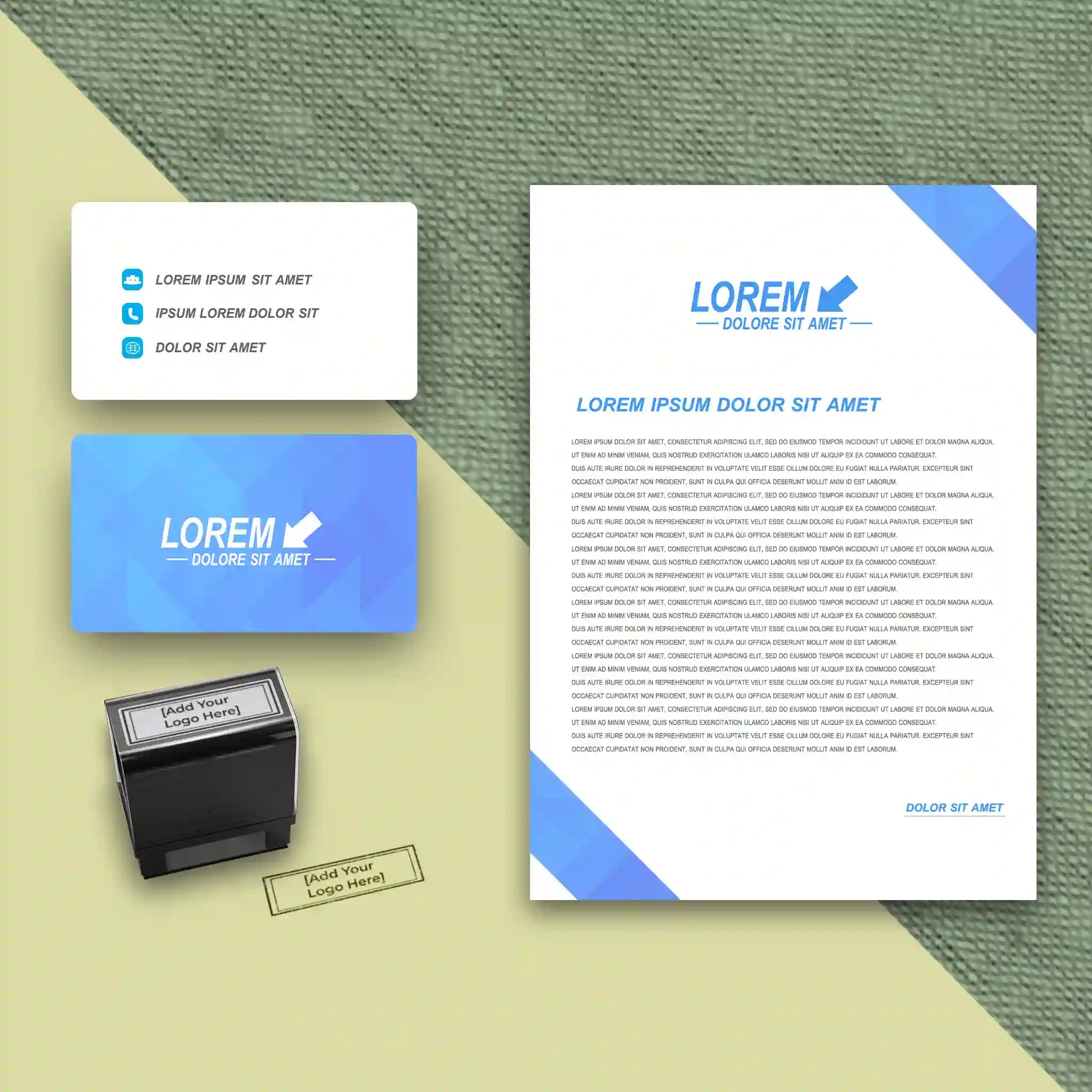 Sleek Blue Business Stationery Bundle – Business Cards, Letterheads & Stamp