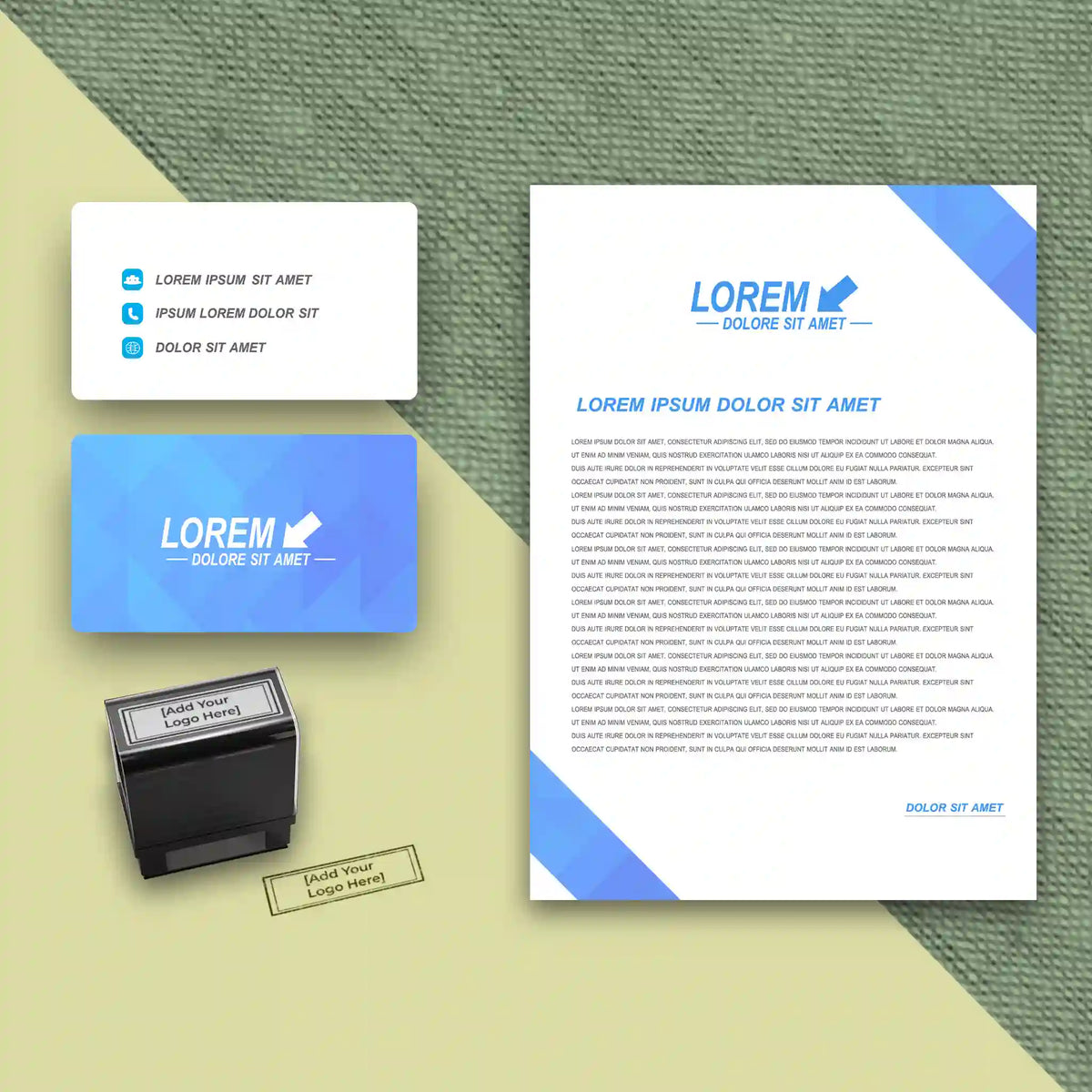 Sleek Blue Business Stationery Bundle – Business Cards, Letterheads & Stamp
