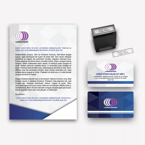Blue & Purple Stationery Set – Custom Business Cards, Letterheads & Stamp