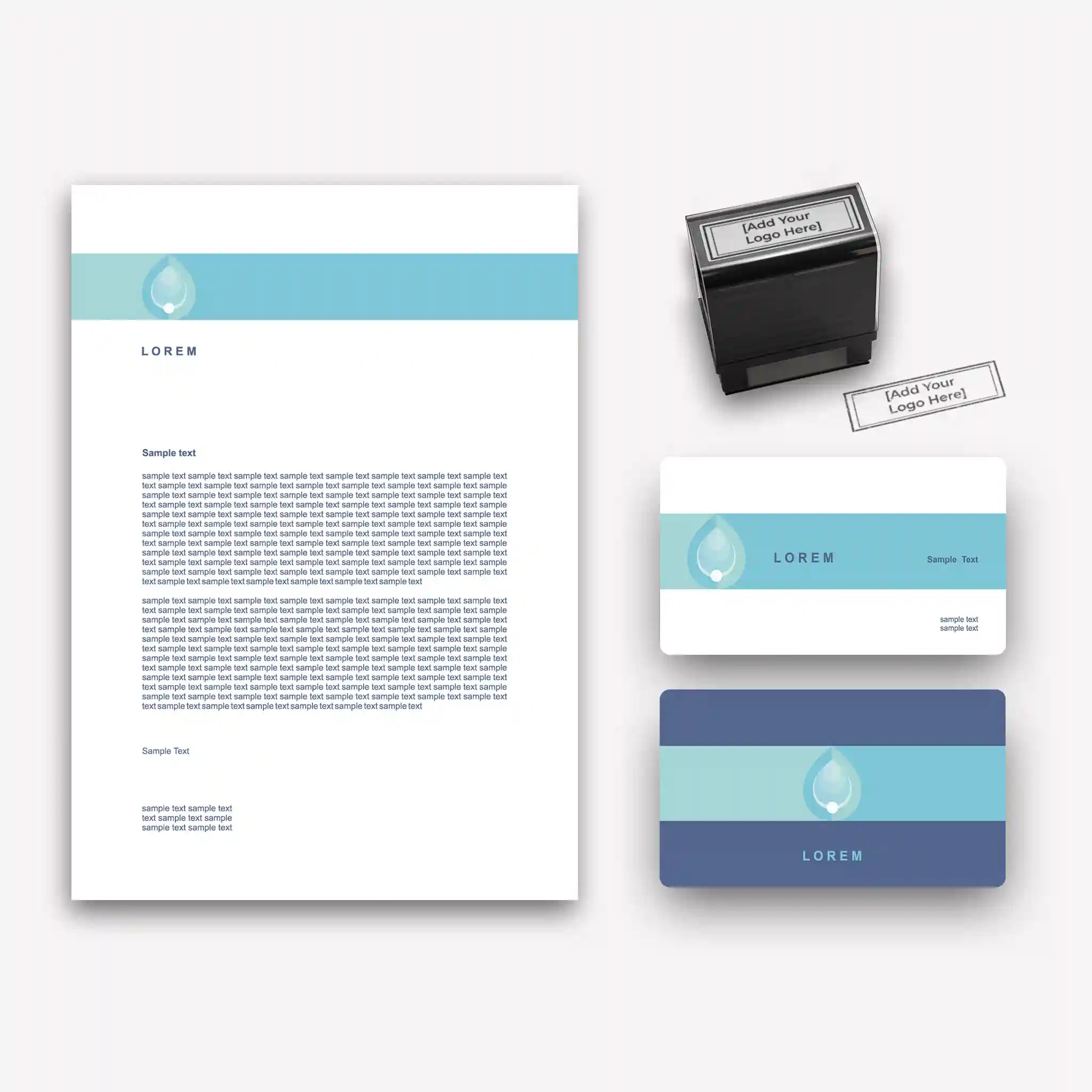 Elegant Blue Water-Themed Business Stationery Set – Business Cards, Letterheads & Stamp
