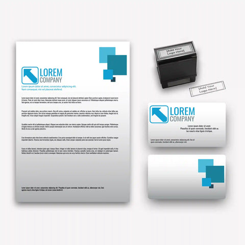 Modern Blue Square Business Stationery – Custom Business Cards, Letterheads & Stamp
