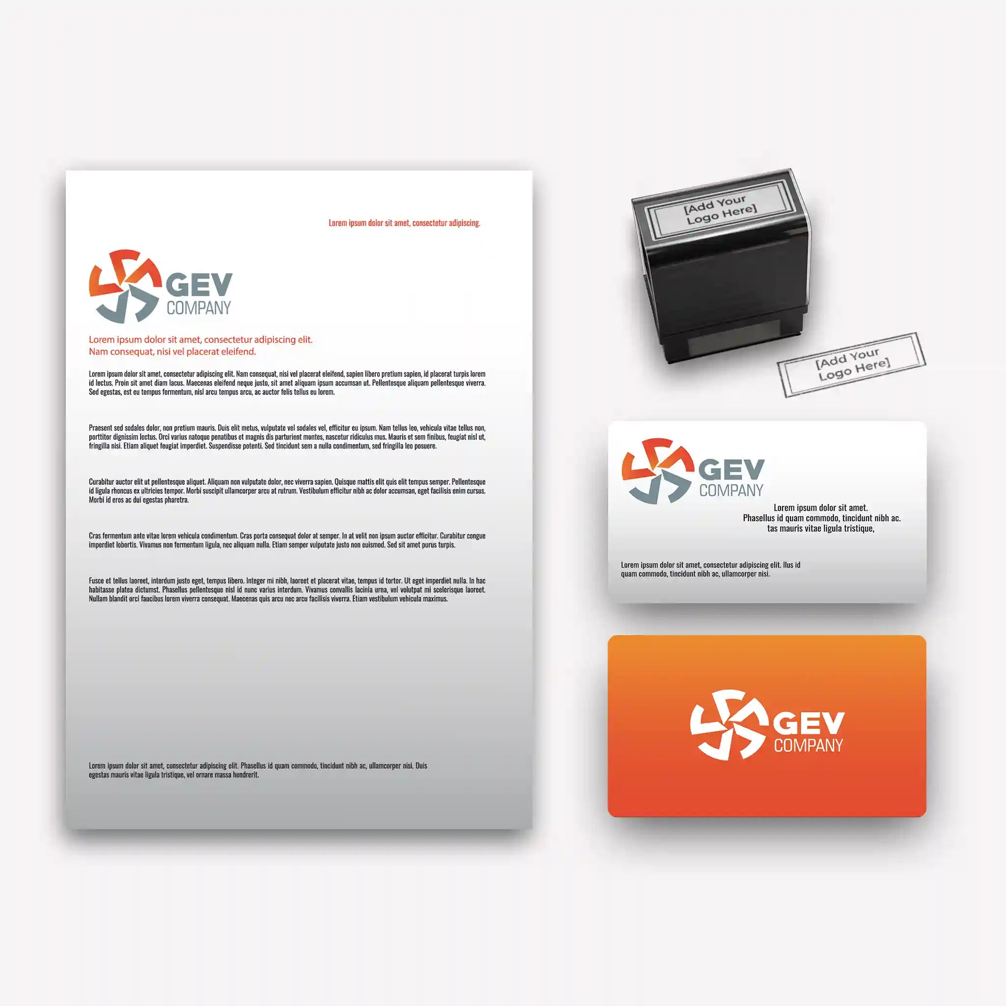 Orange & White Business Stationery Set – Business Cards, Letterheads & Stamp