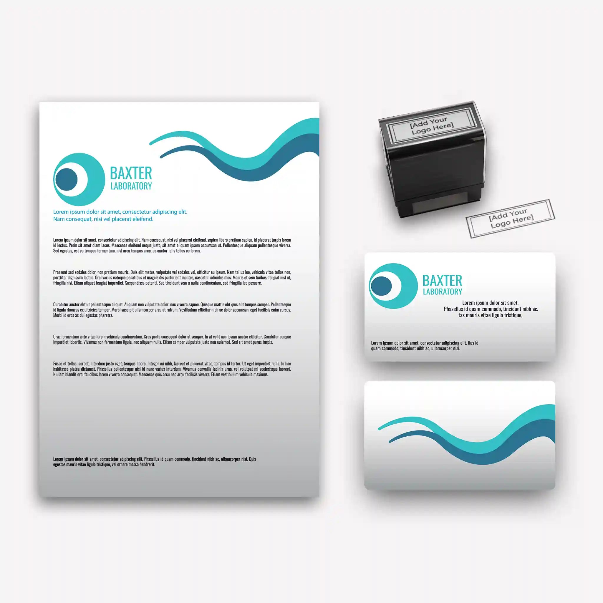 Blue Wave Business Stationery Set – Custom Business Cards, Letterheads & Stamp