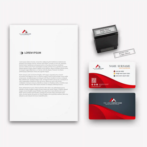 Red & Black Business Stationery Set – Business Cards, Letterheads & Stamp