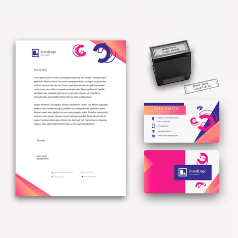 Pink & Purple Stationery Set – Business Cards, Letterheads & Stamp