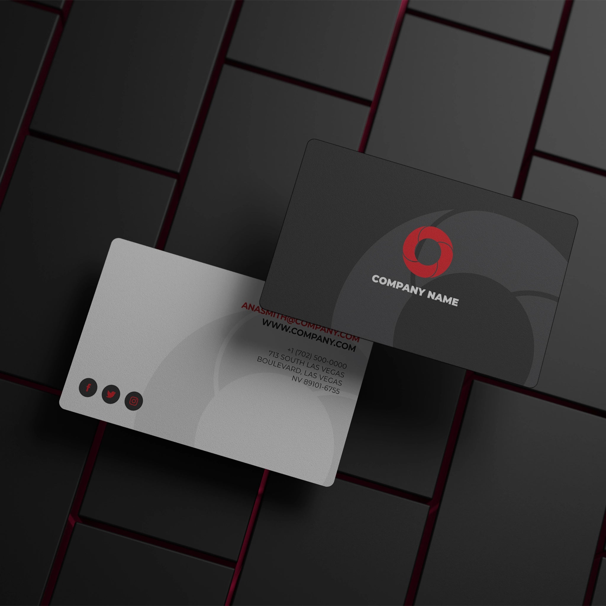 Sleek Black & White Business Cards with Red Logo Accent