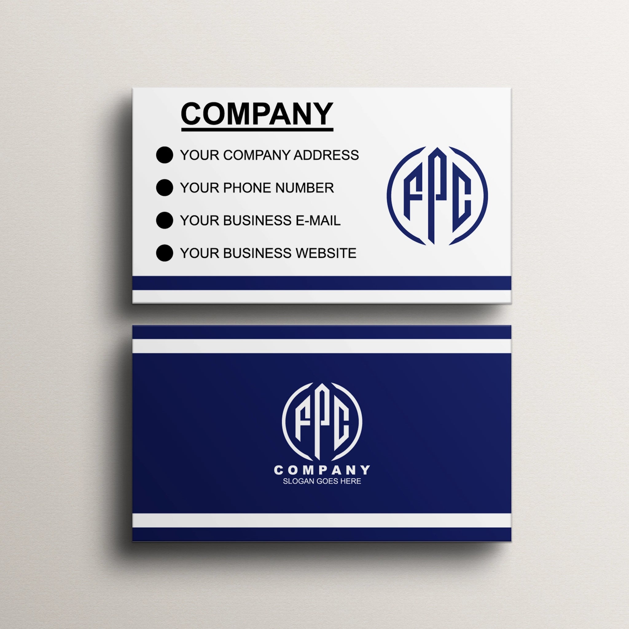 Professional Navy Blue & White Business Cards – Sleek & Modern