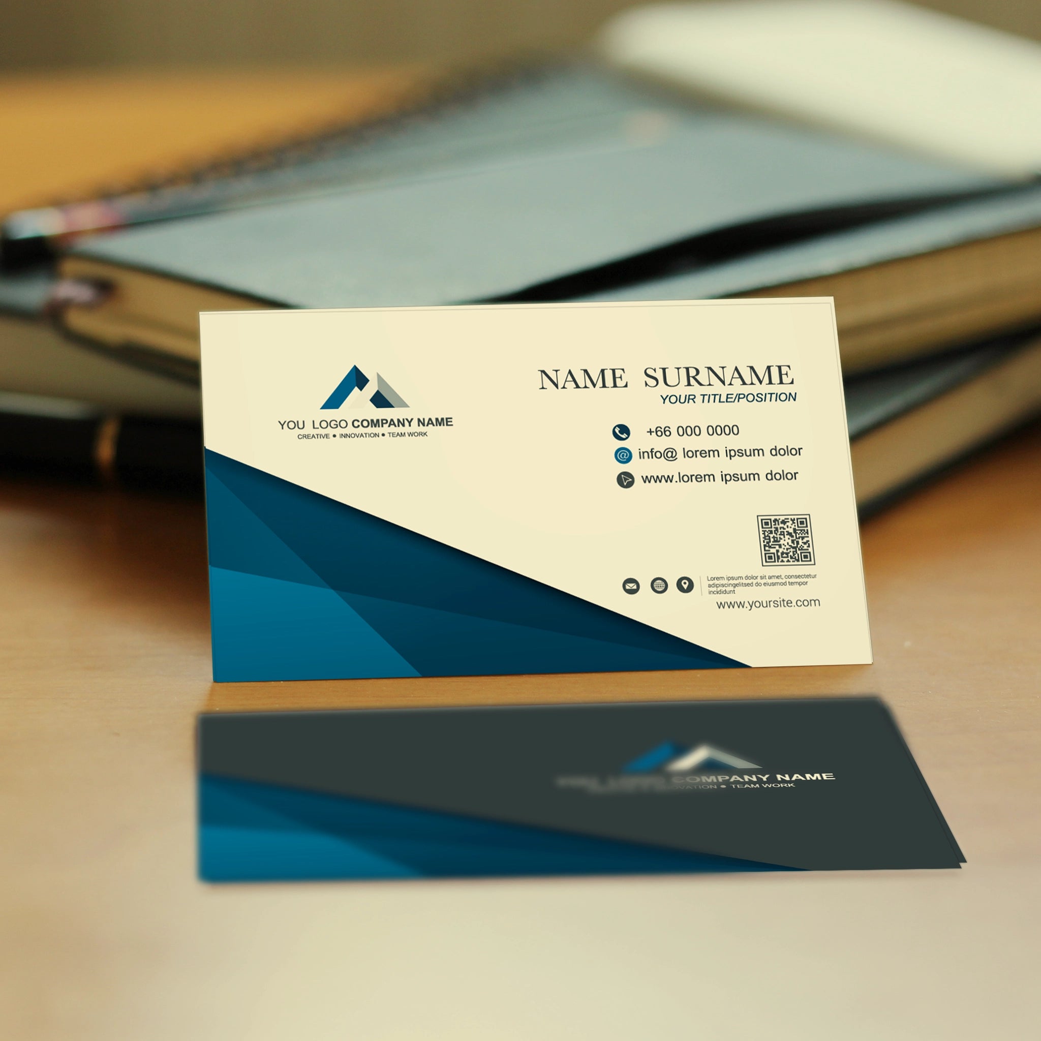 Professional Blue & Cream Business Cards – Premium Design
