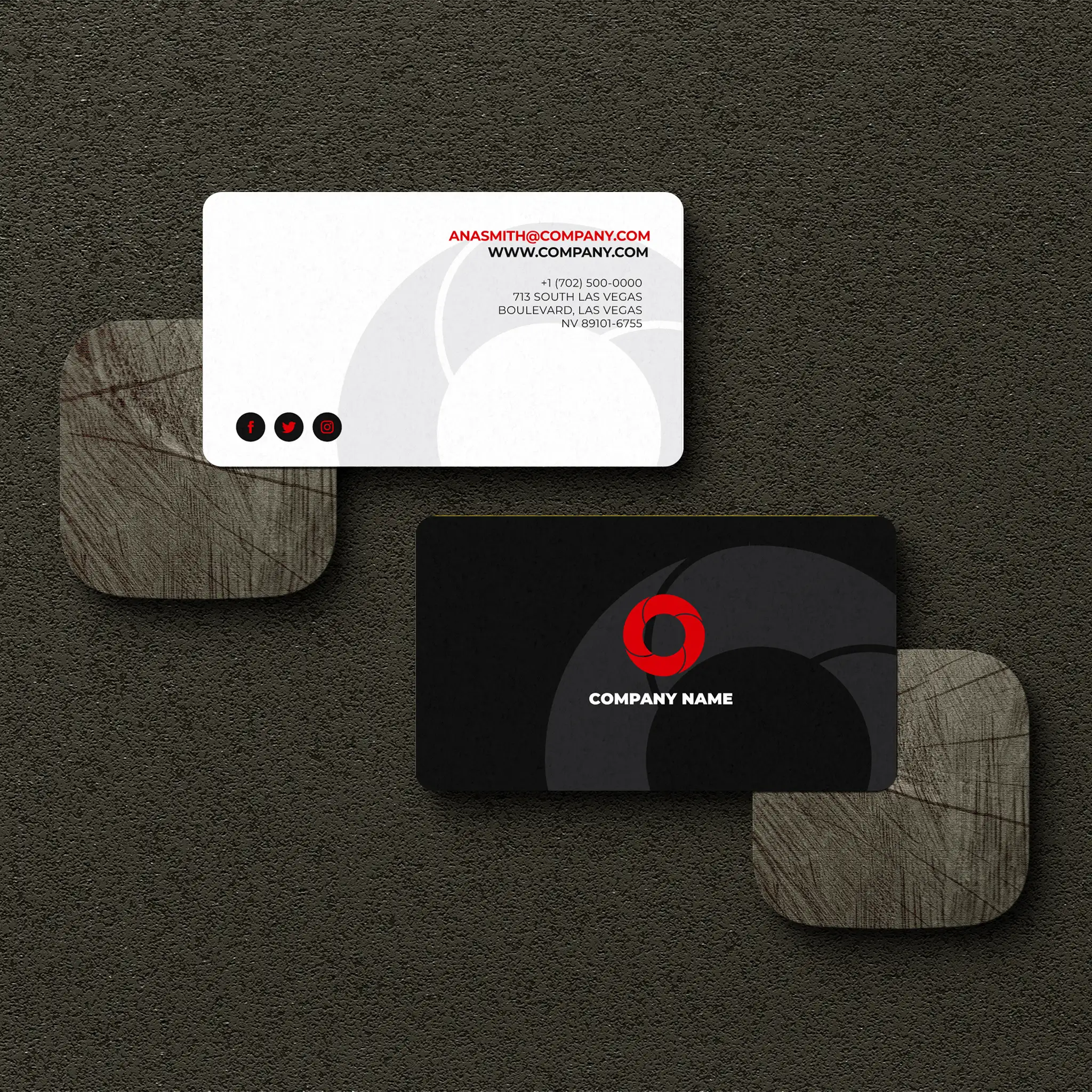 Sleek Black & White Business Cards with Red Logo Accent