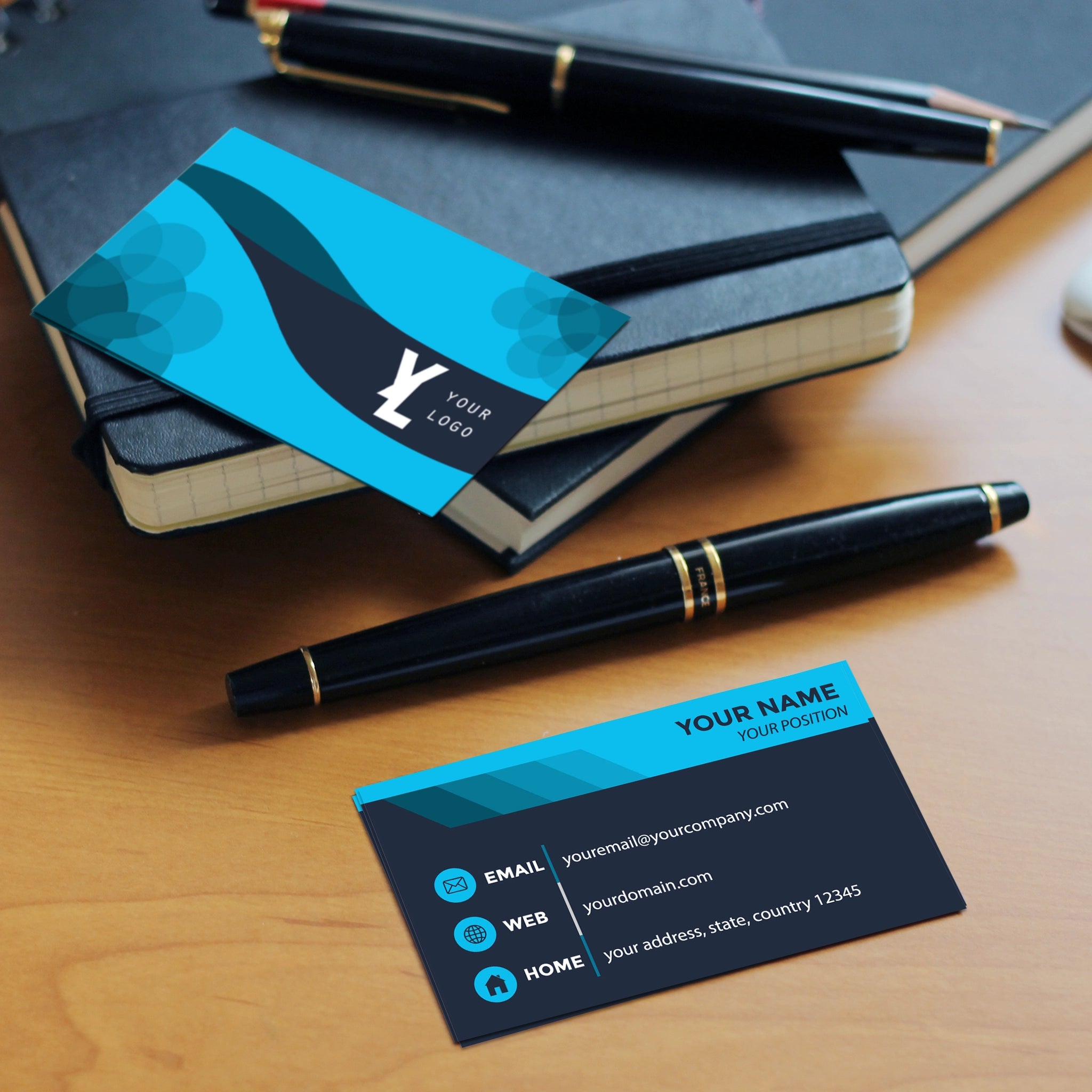Professional Blue & Black Business Cards – Elegant & Customizable