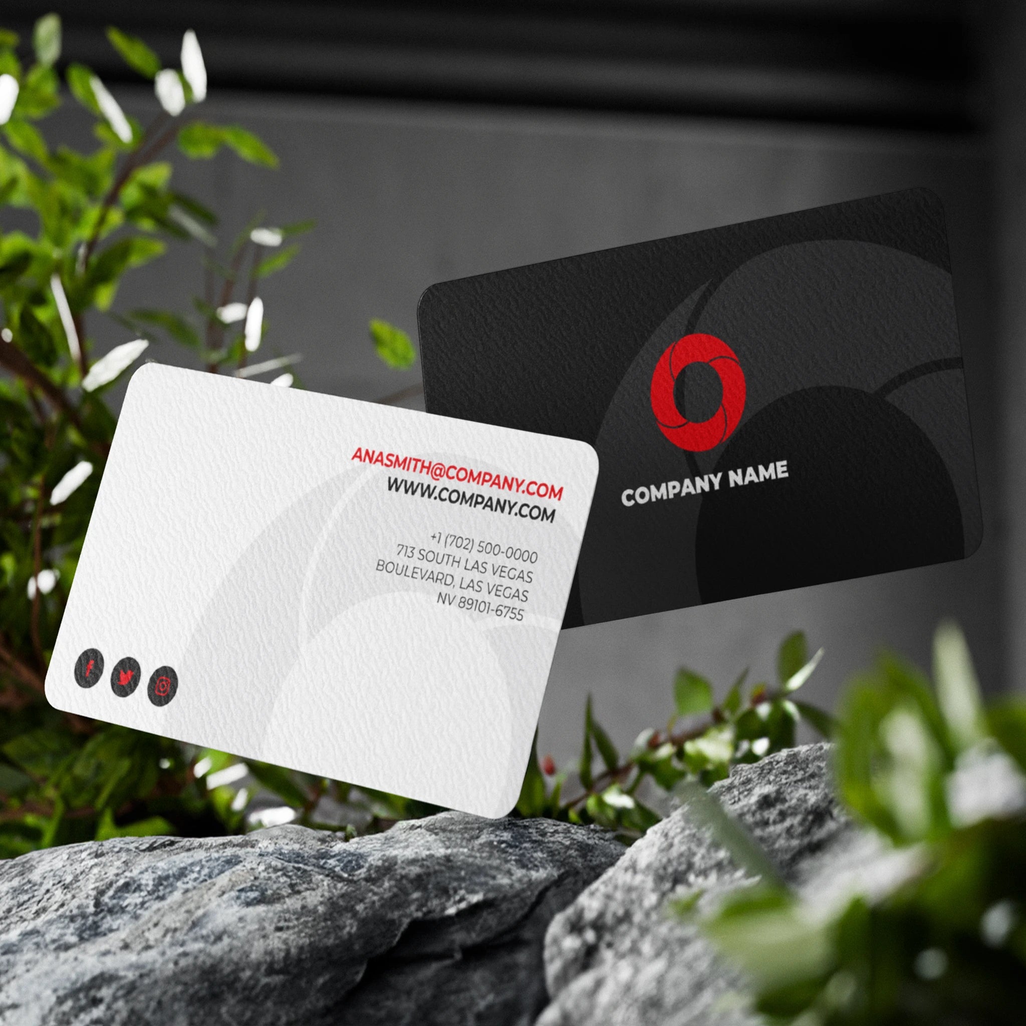 Sleek Black & White Business Cards with Red Logo Accent