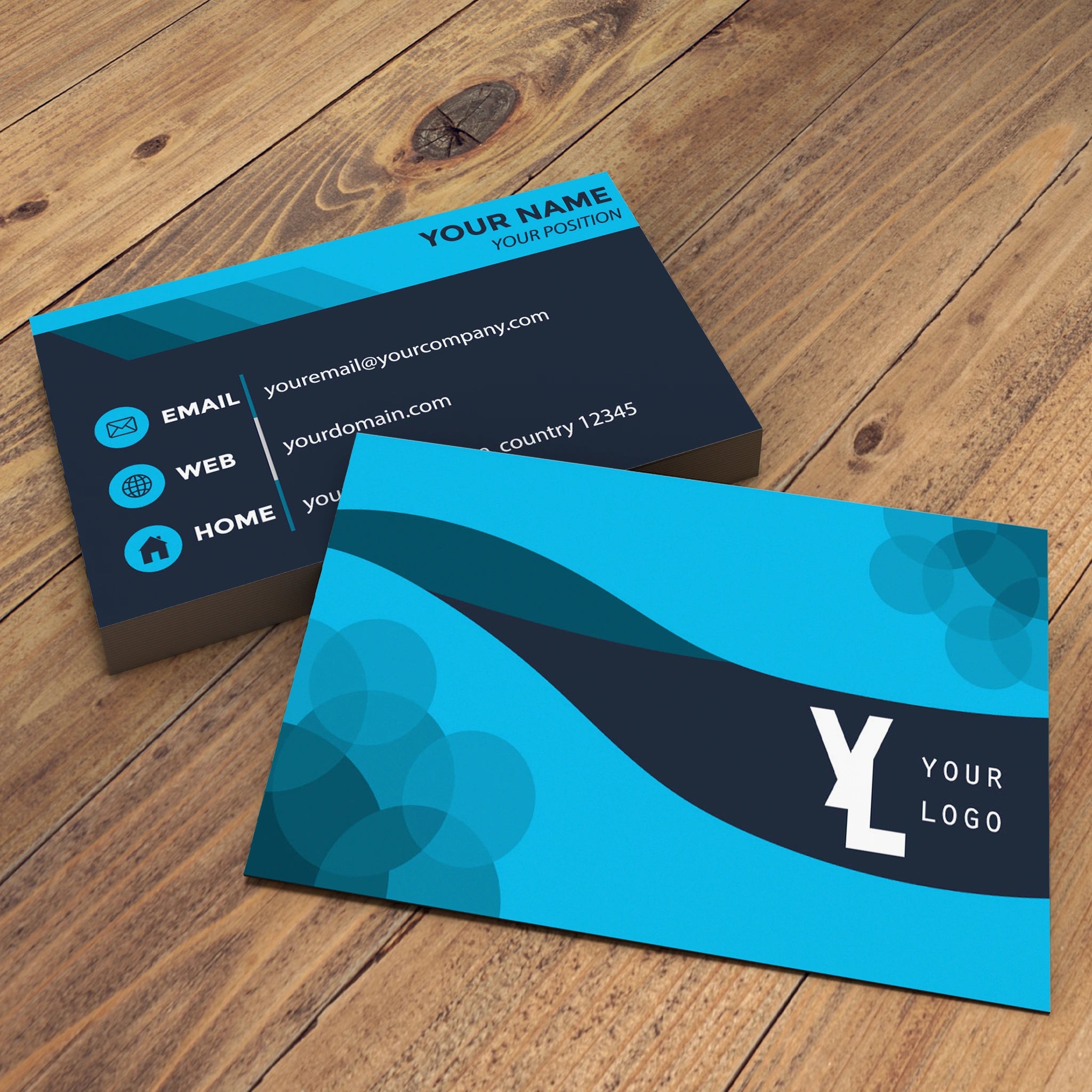 Professional Blue & Black Business Cards – Elegant & Customizable