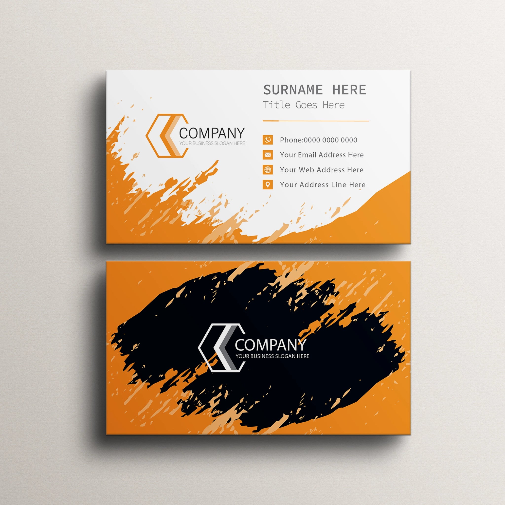 Custom Business Cards – Black & Orange Splash, Premium Print