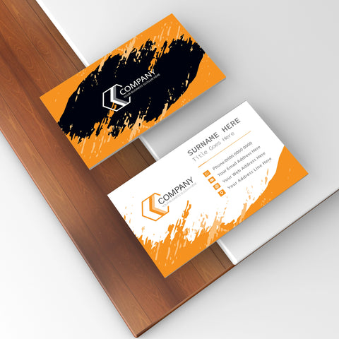 Custom Business Cards – Black & Orange Splash, Premium Print