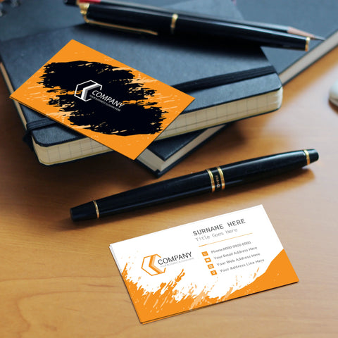 Custom Business Cards – Black & Orange Splash, Premium Print