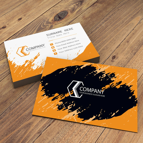 Custom Business Cards – Black & Orange Splash, Premium Print