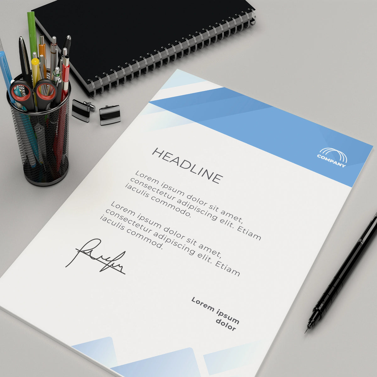 Modern Blue Geometric Letterhead – Corporate & Stylish