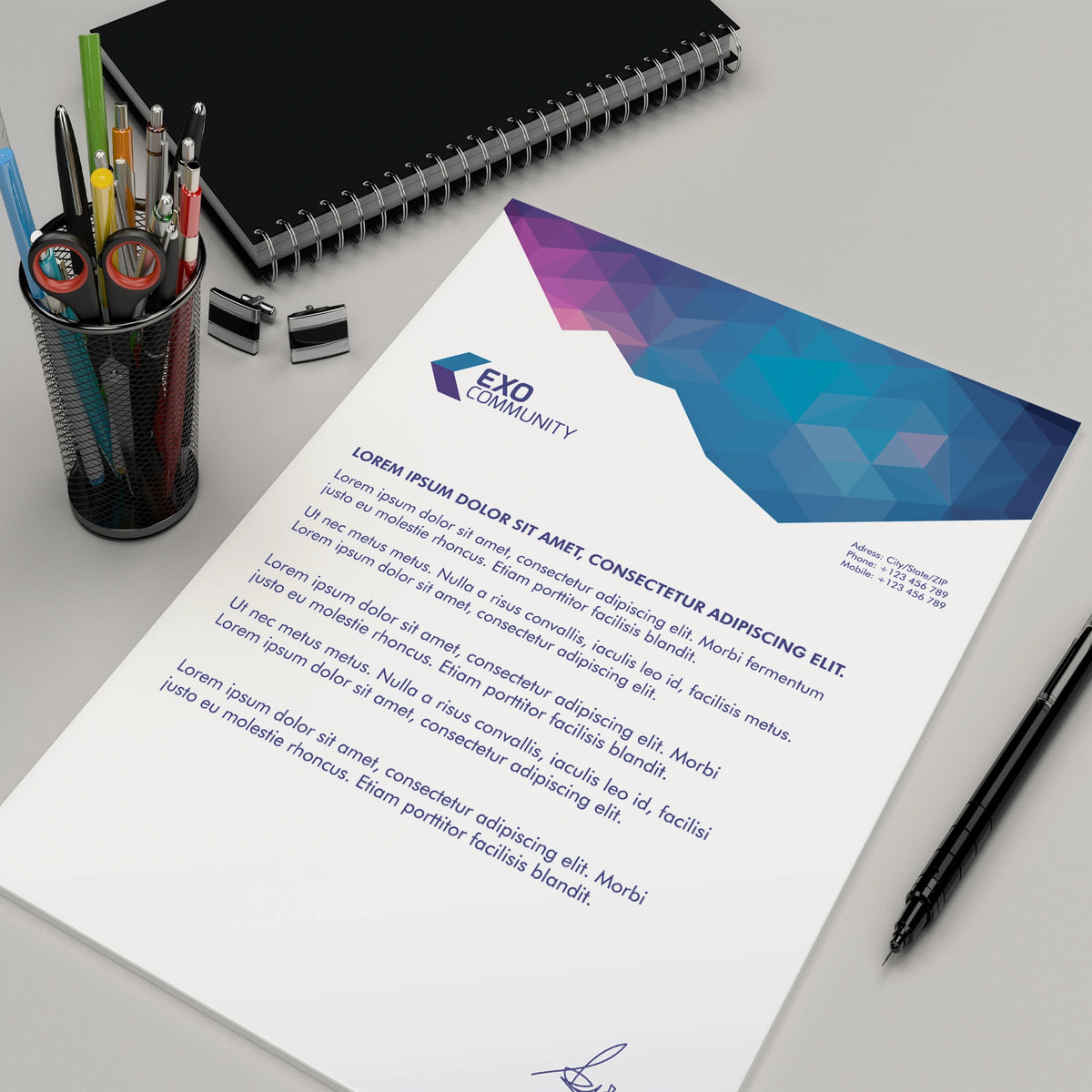 Modern Geometric Letterhead – Premium Business Stationery