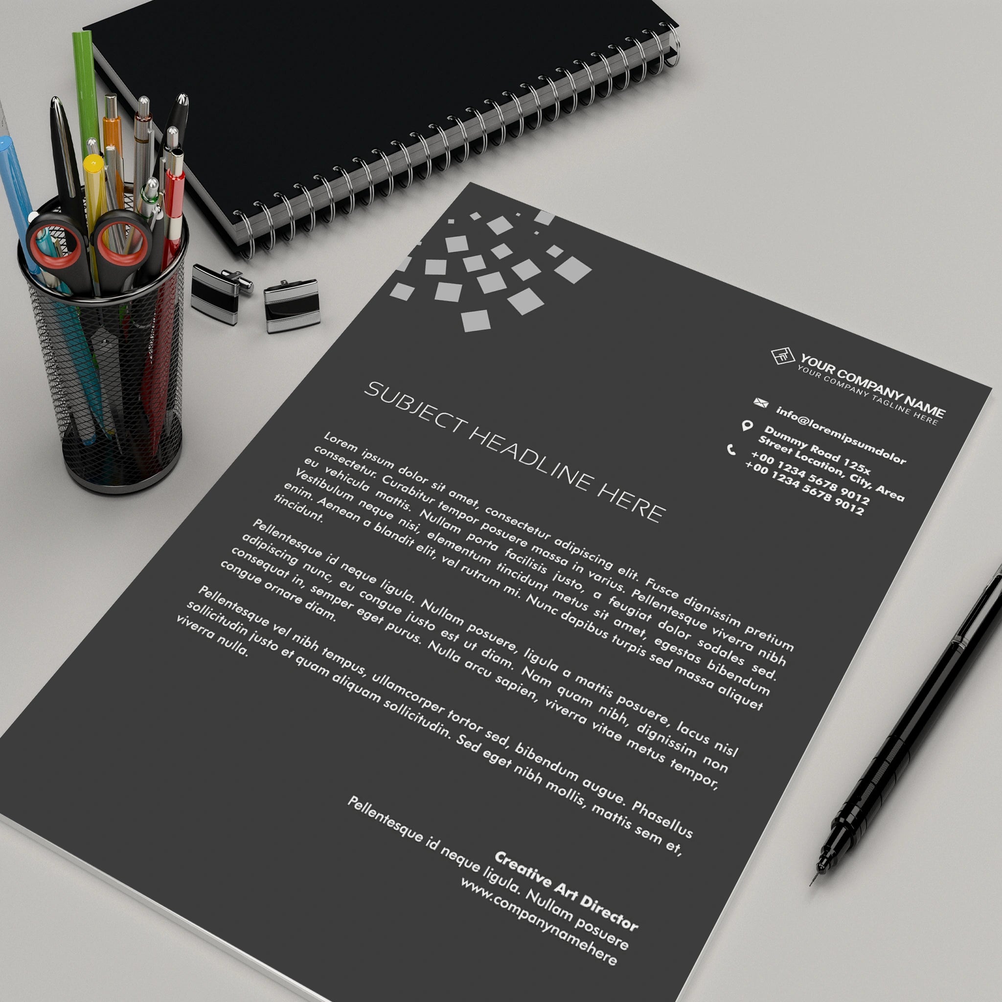 Luxury Black Letterhead – Bold & Professional Business Stationery
