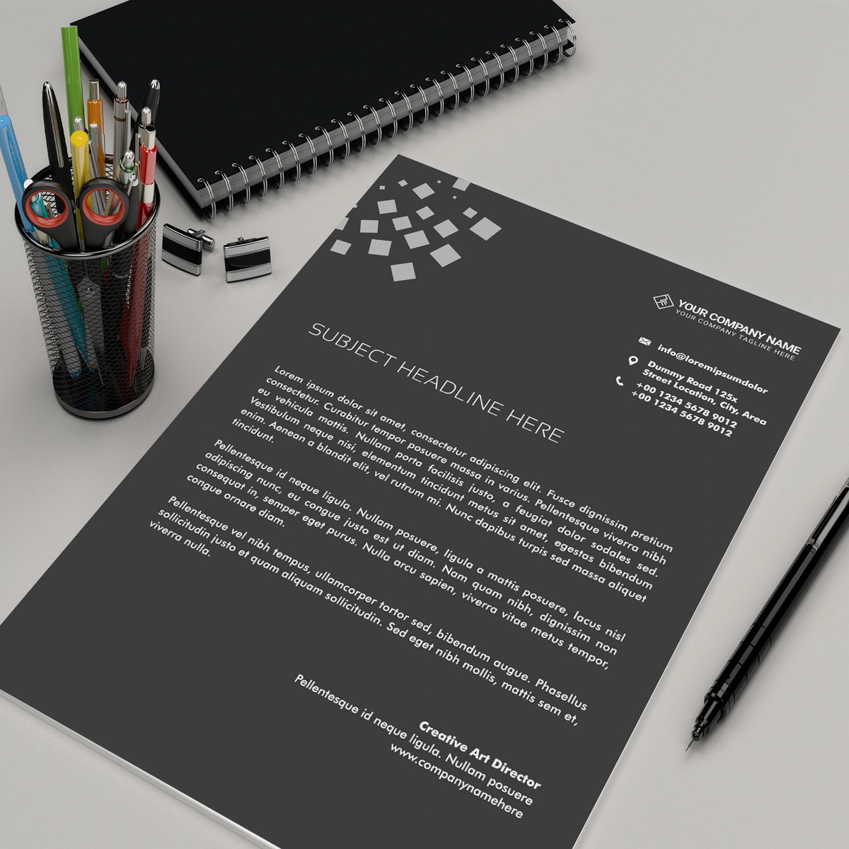 Luxury Black Letterhead – Bold & Professional Business Stationery
