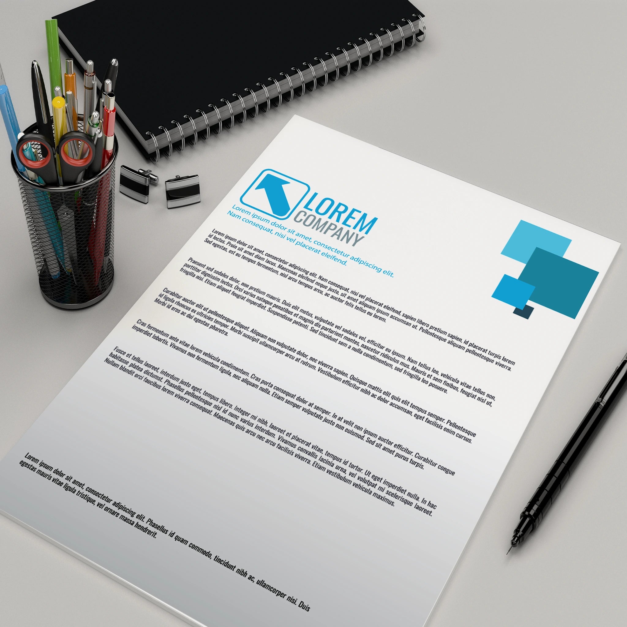 Modern Blue Square Business Stationery – Custom Business Cards, Letterheads & Stamp