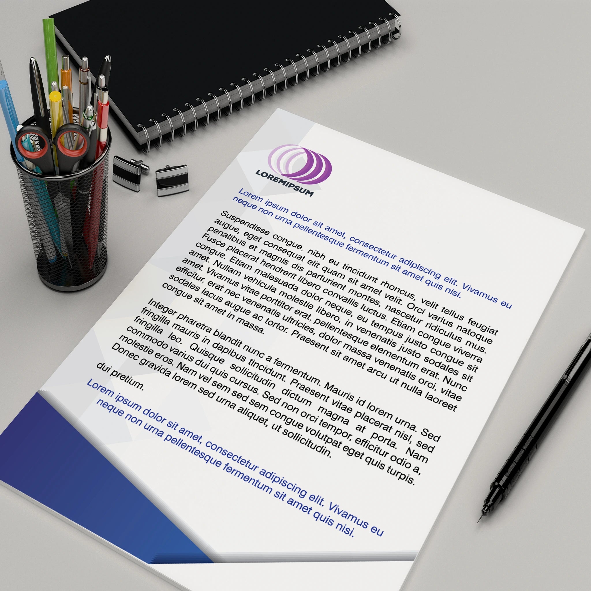 Blue & Purple Corporate Stationery Bundle – Includes 6 Items