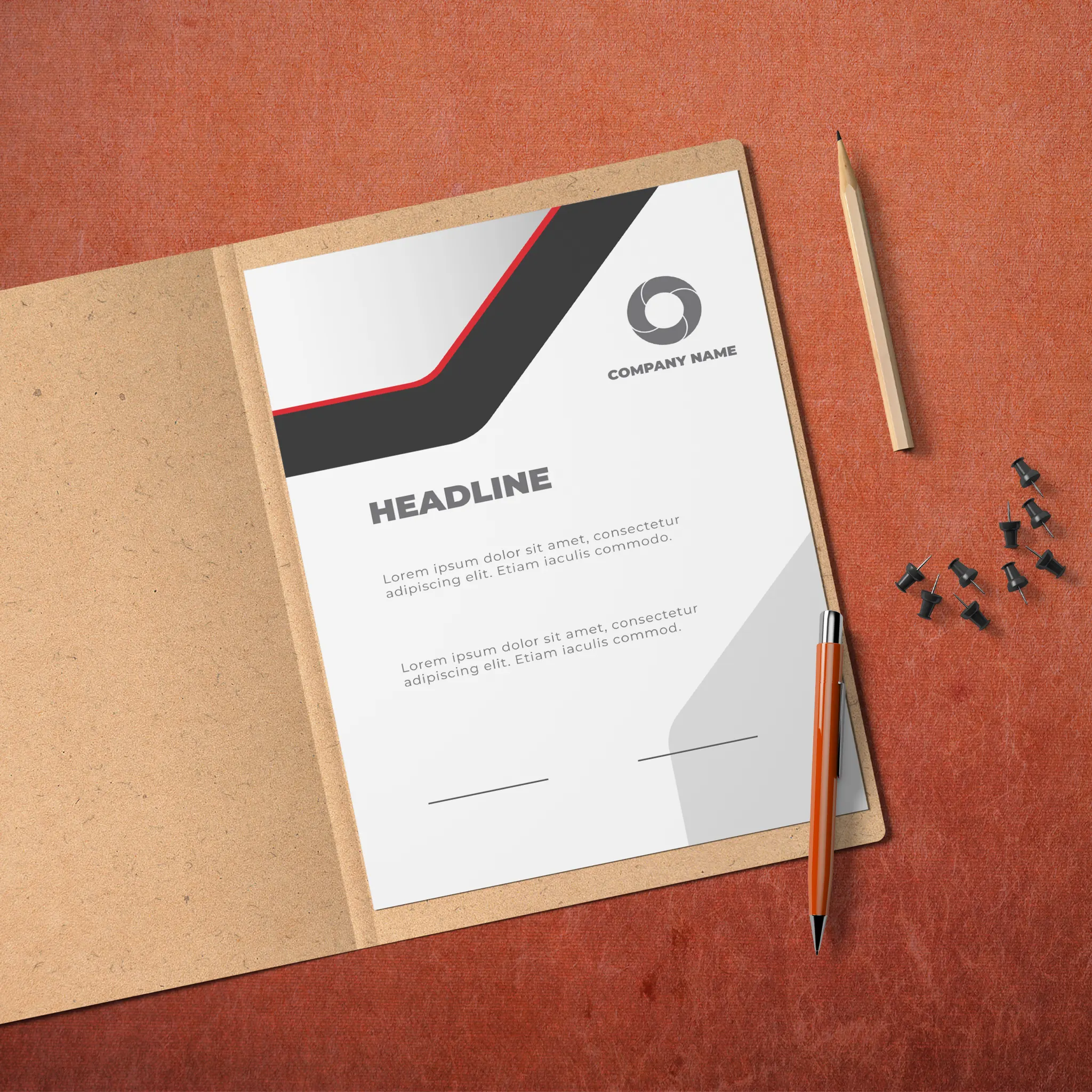 Black & Red Modern Letterhead – Sleek & Professional Design