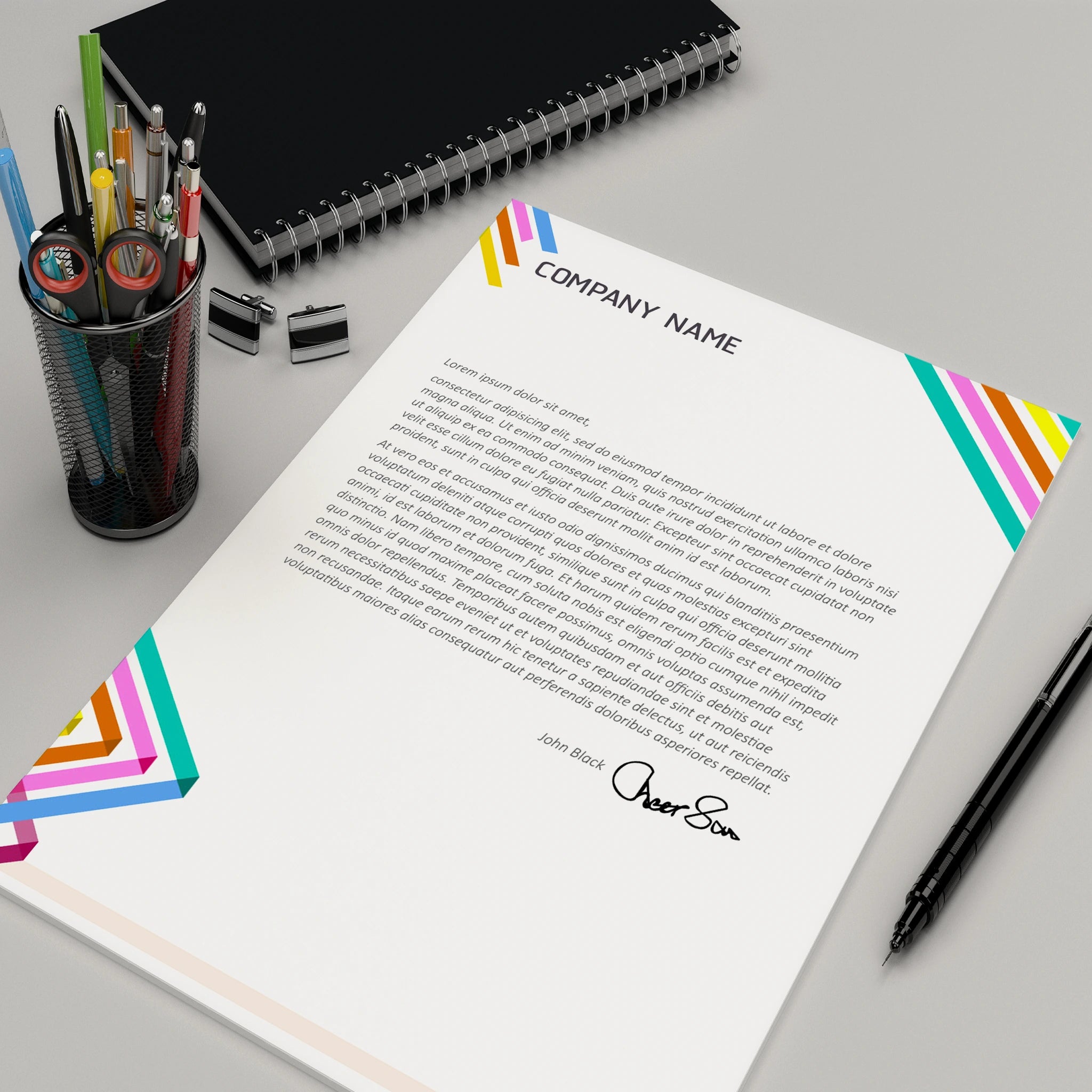 Colorful Striped Business Letterhead – Vibrant & Professional