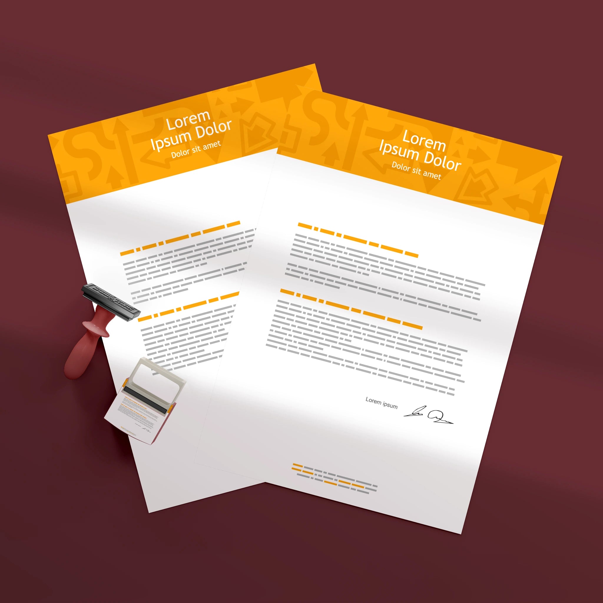 Professional Orange Header Letterheads – Modern & Sleek