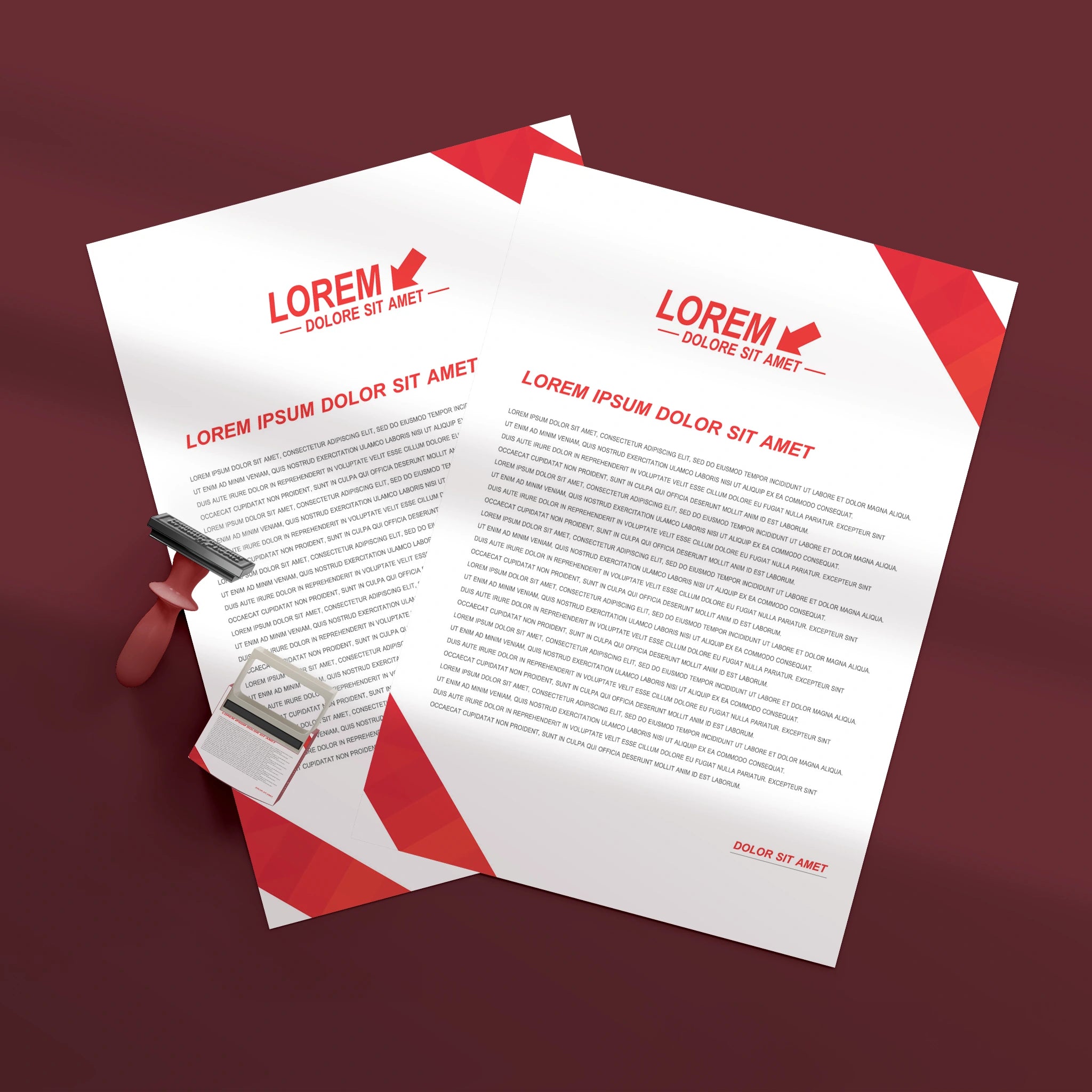 Bold Red Geometric Letterheads – Professional & Eye-Catching