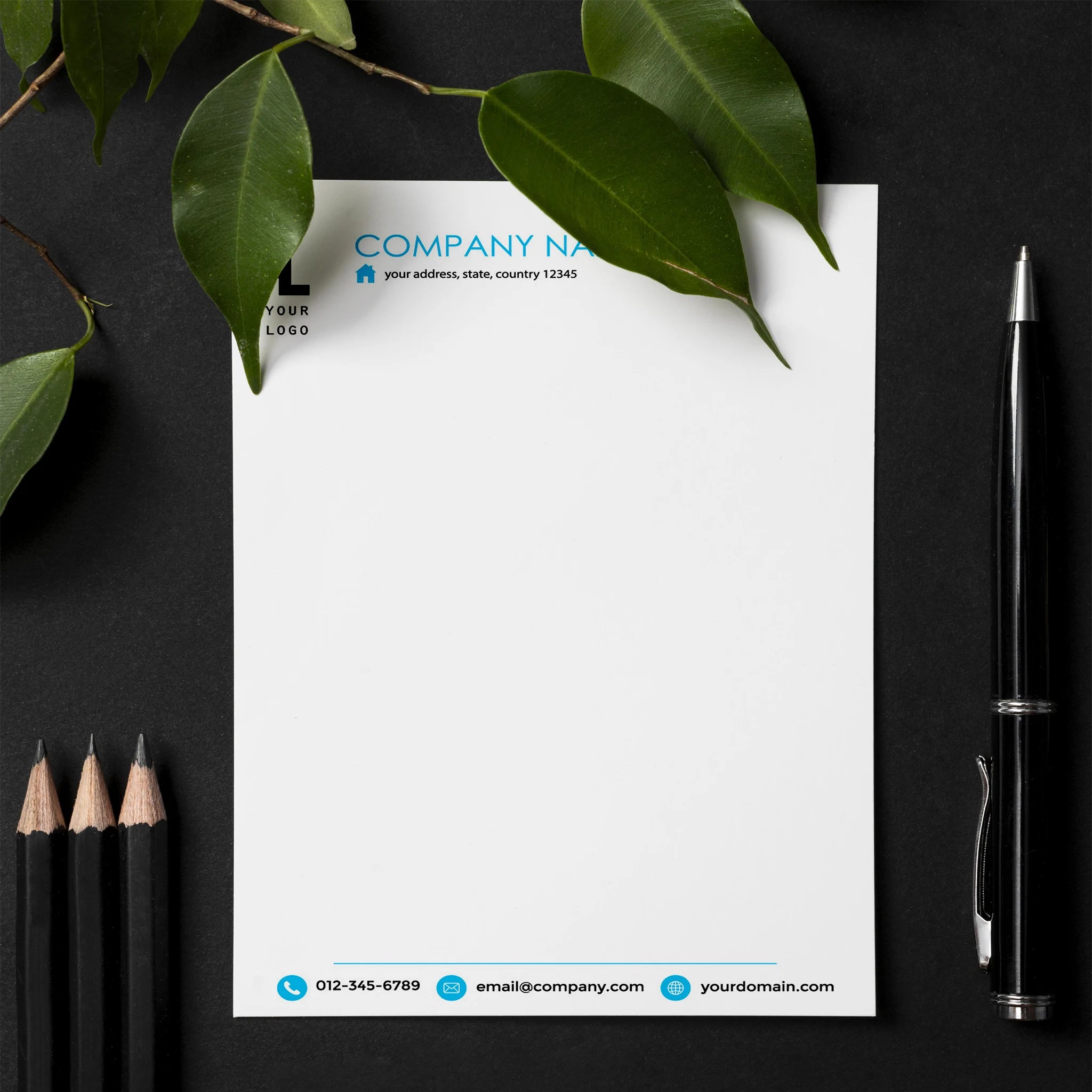 Minimalist Blue & Black Letterheads – Sleek & Professional