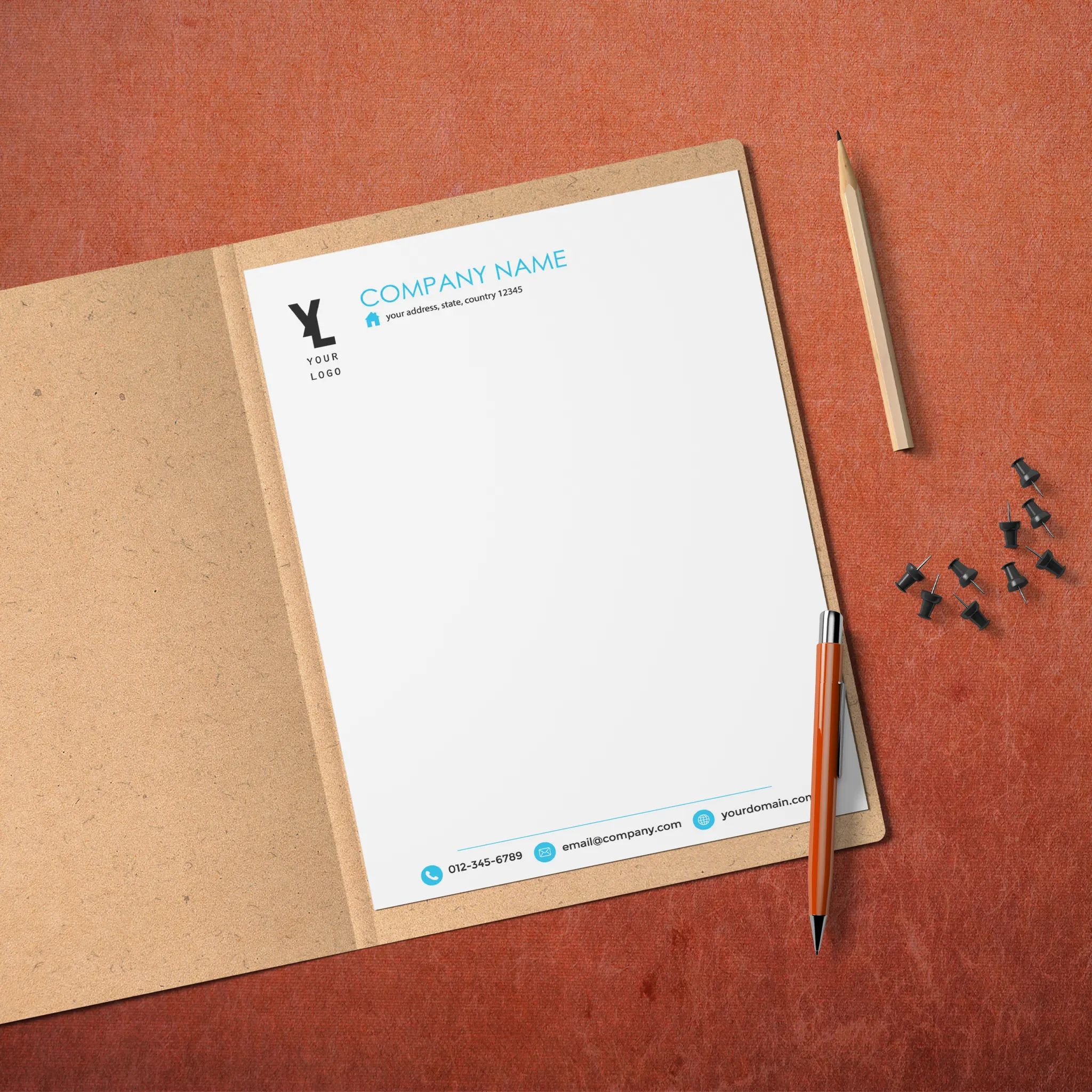 Minimalist Blue & Black Letterheads – Sleek & Professional